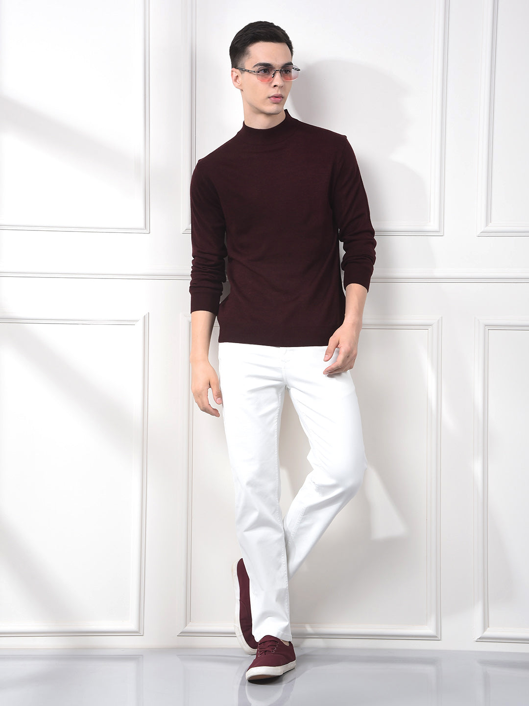 Deep Maroon Soft Acrylic Regular Textured Sweater