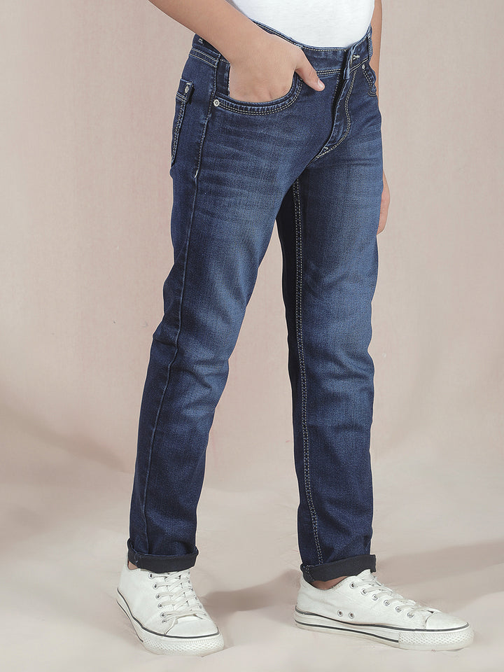 Edgy Dark Wash Navy Blue Jeans