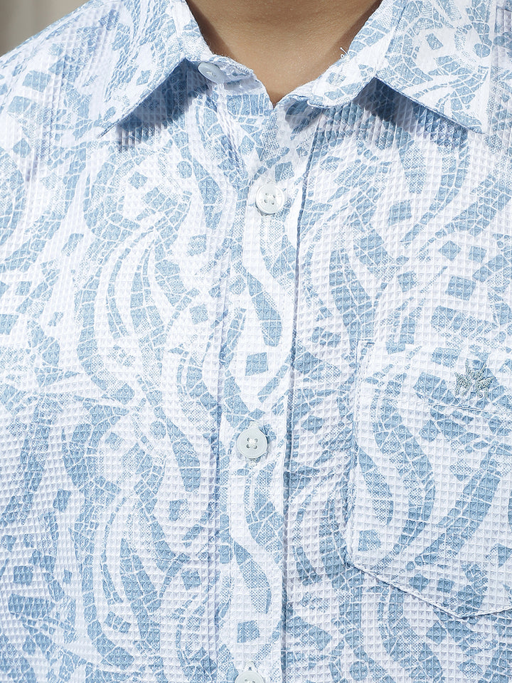 Blue 100% Cotton Paisley Print Shirt