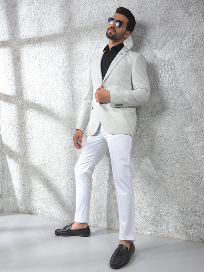 Off White Notched Lapel Single-Breasted Blazer
