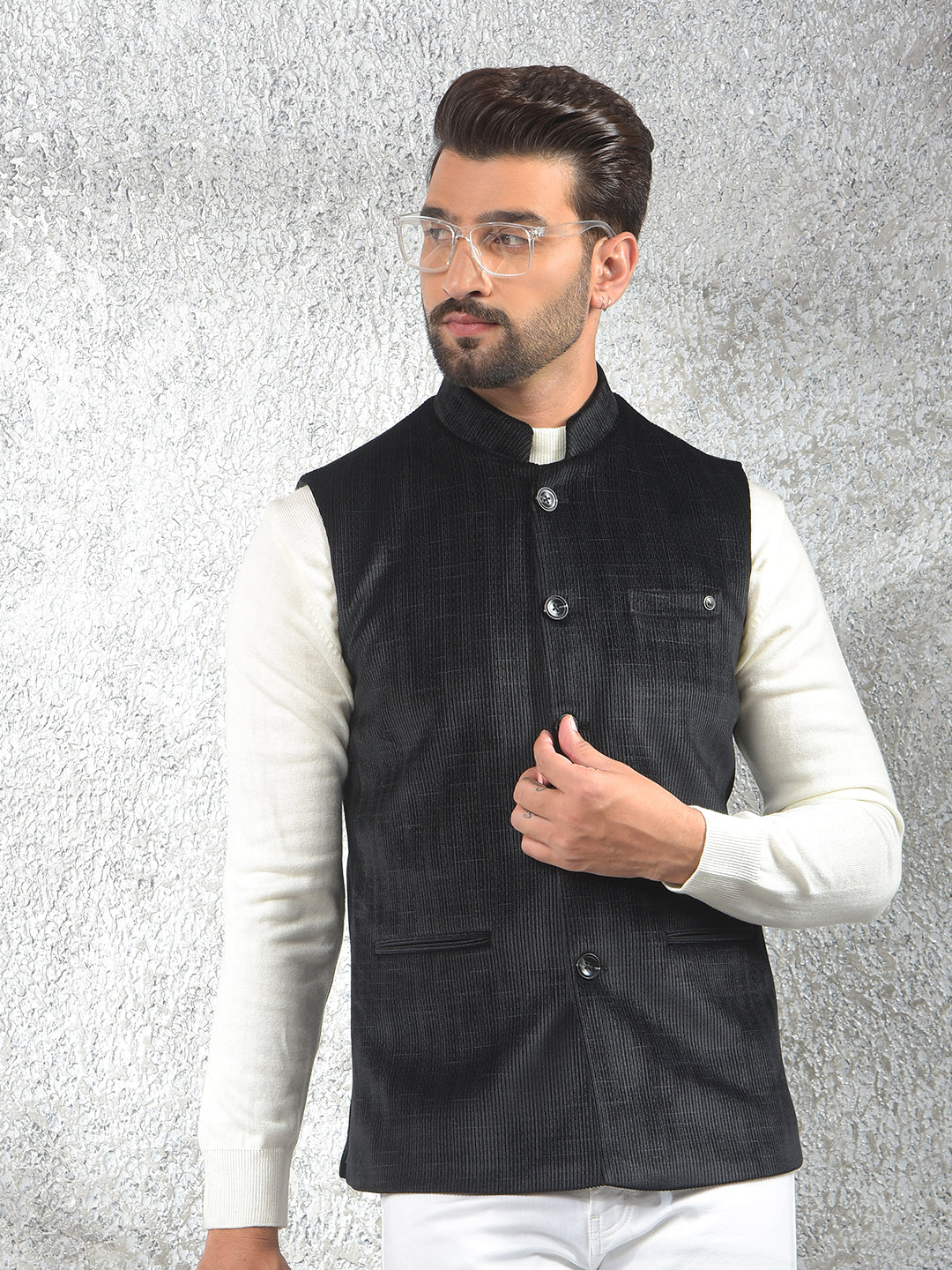 Black Printed Waist Coat