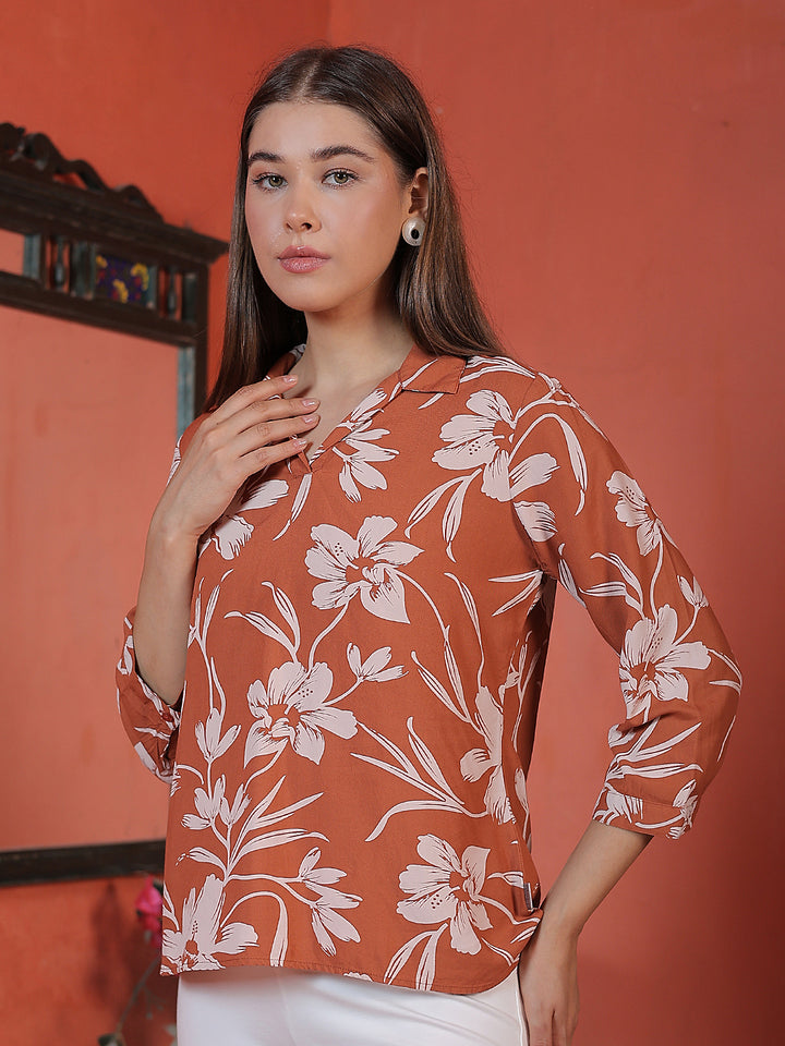 Brown Floral Print Top
