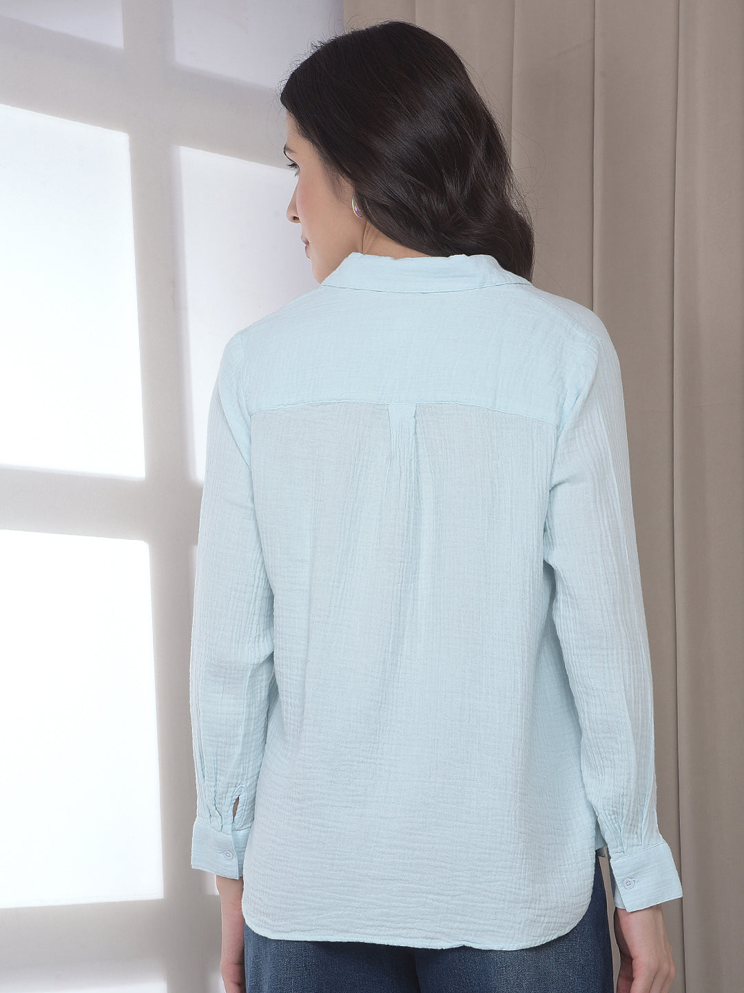 Blue Textured 100% Cotton Shirt