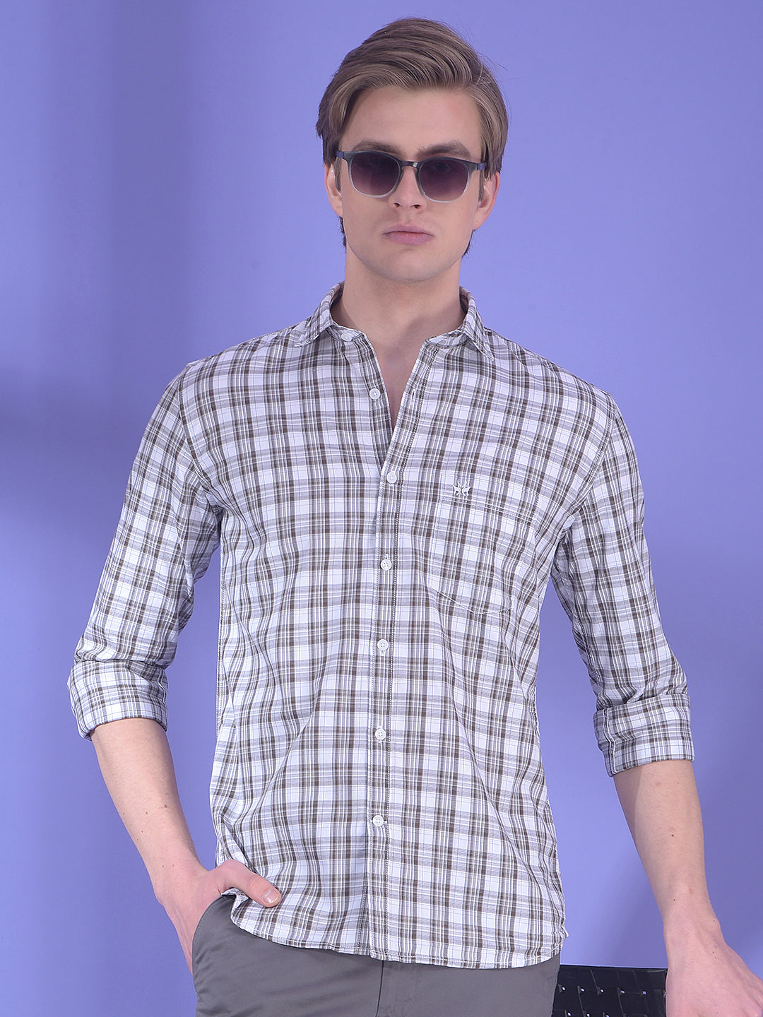 Brown Checked 100% Cotton Shirt