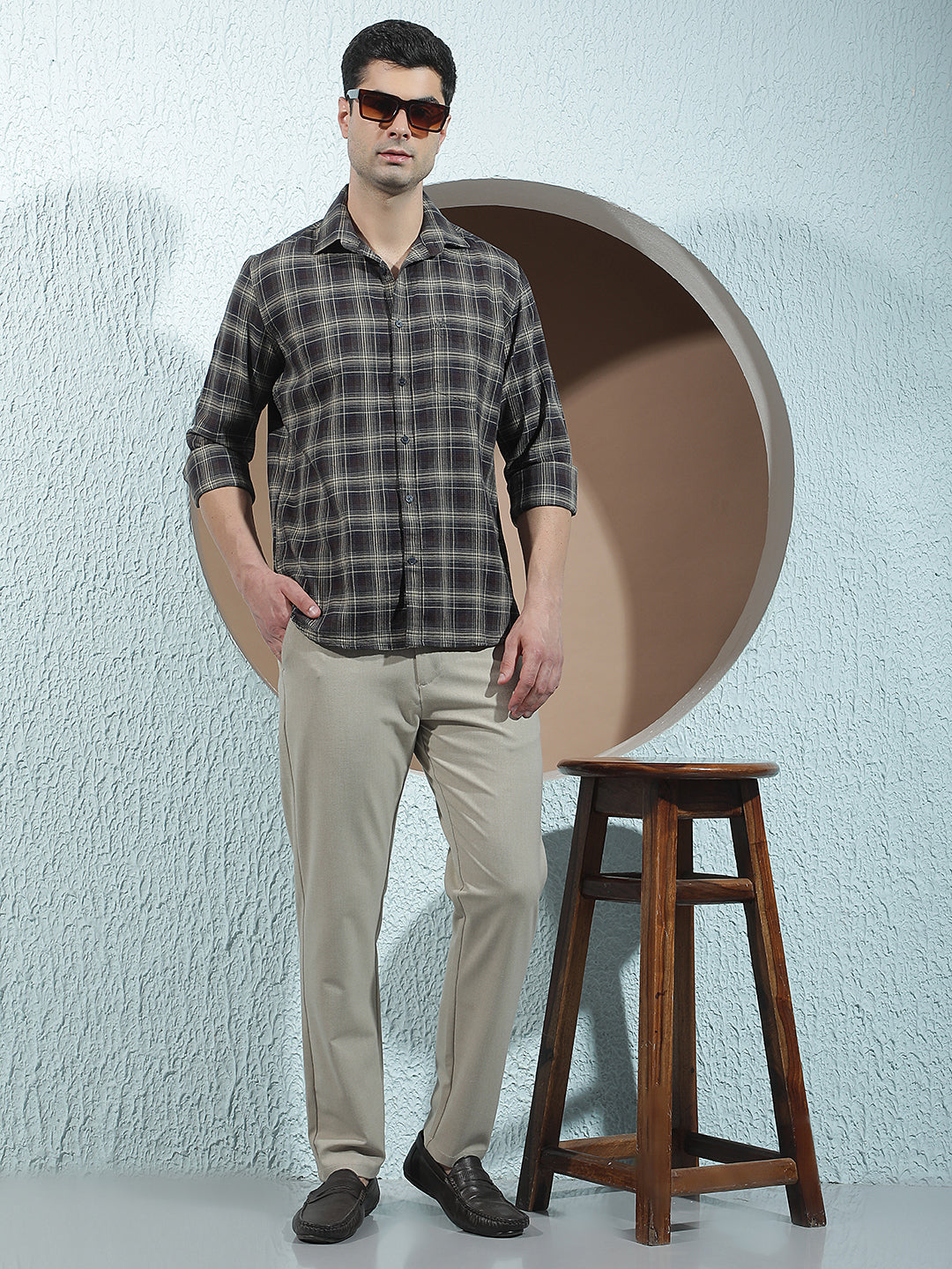 Brown 100% Cotton Checked Shirt