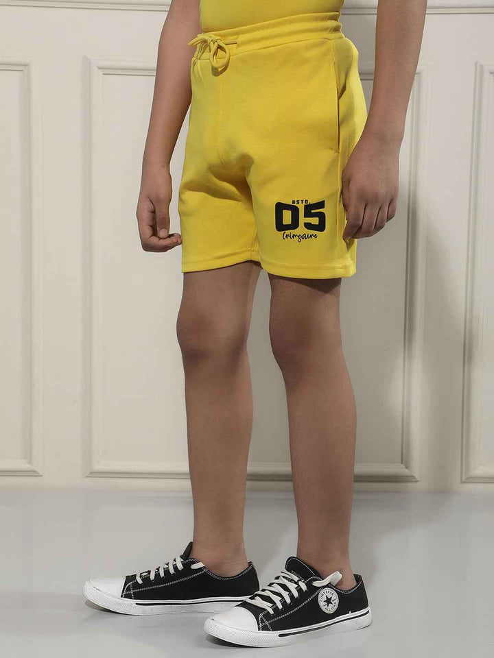 Yellow Typographic Print Shorts