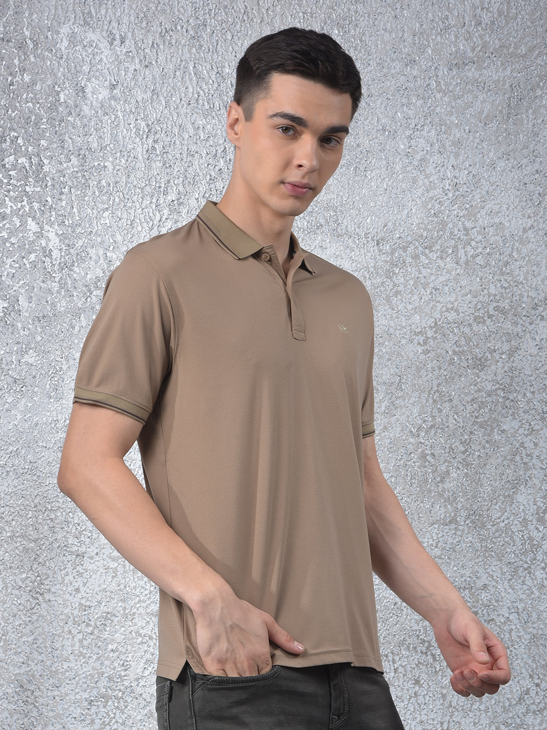 Beige Polo-Neck T-Shirt