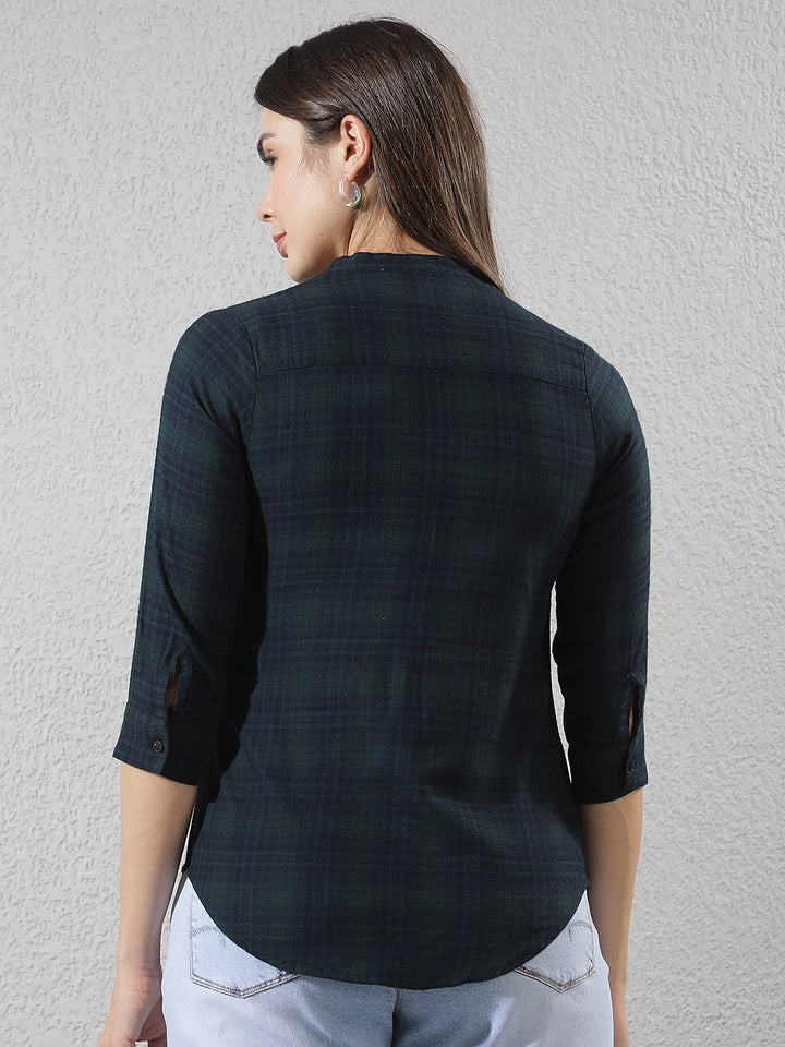 Green Checked V-Neck Shirt