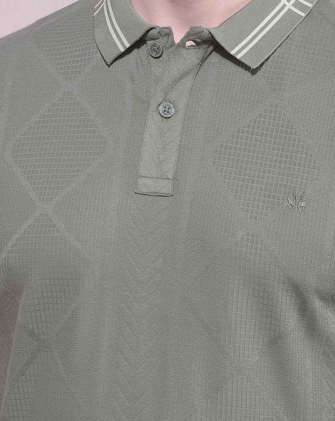 Olive Jacquard Polo Neck T-Shirt