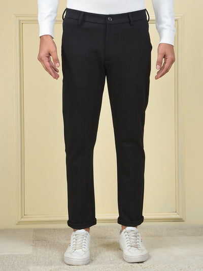 Navy Blue Checked Knitted Trousers