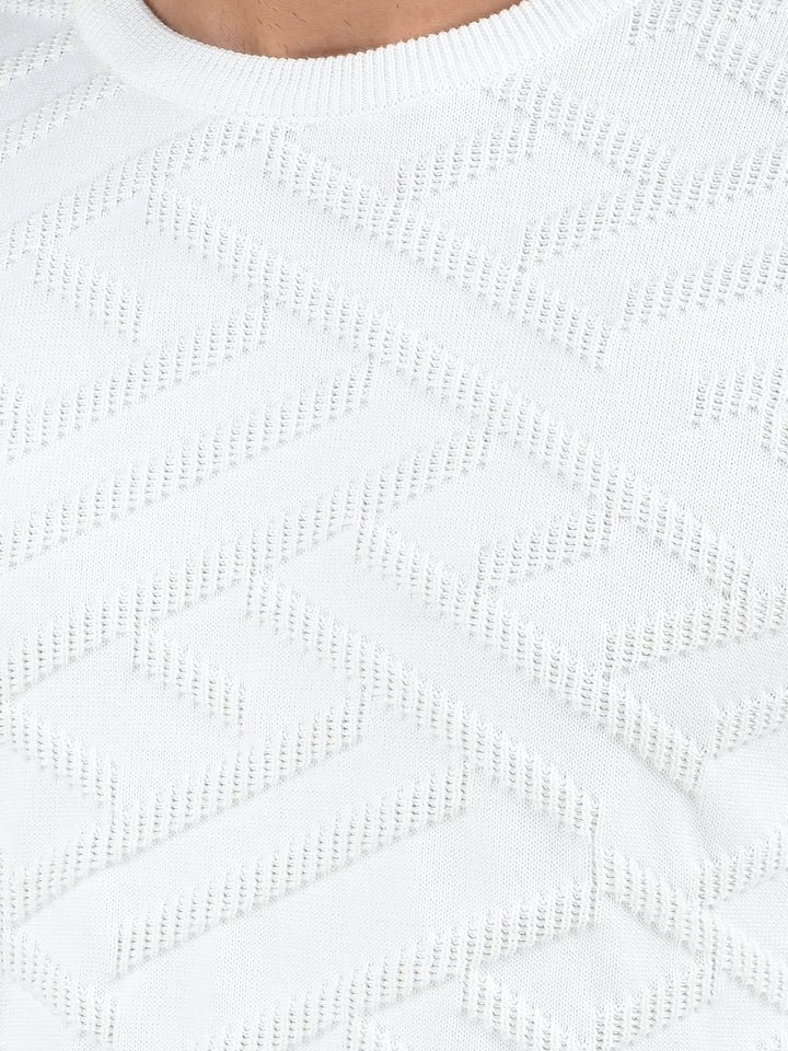 White Jacquard 100% Cotton Sweater