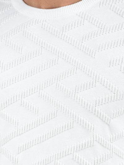 White Jacquard 100% Cotton Sweater