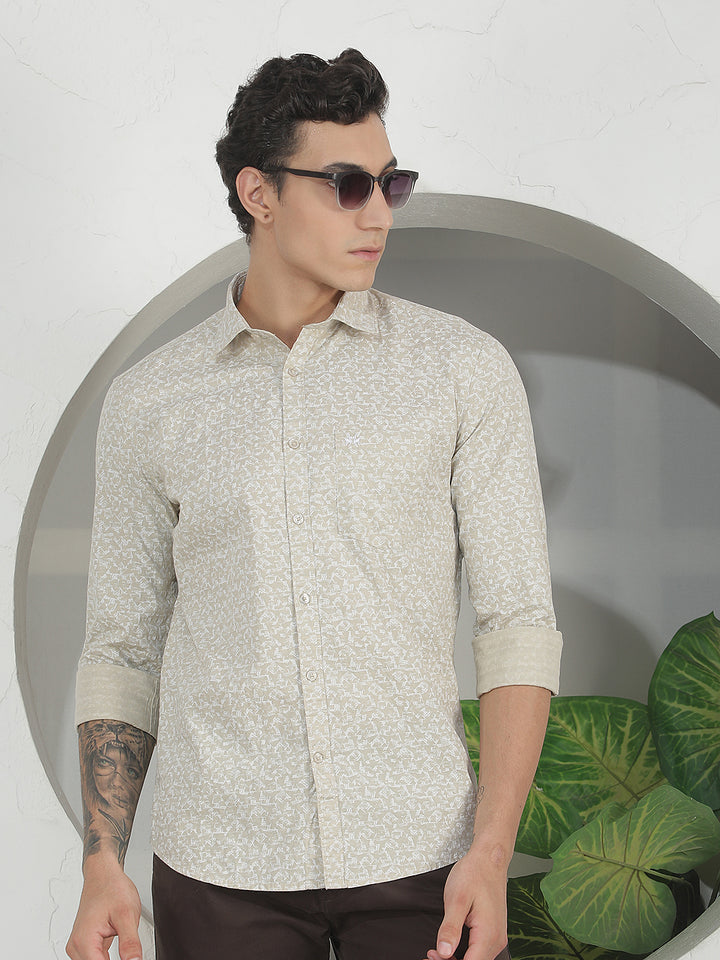 Pale Green Abstract Print Corduroy Shirt