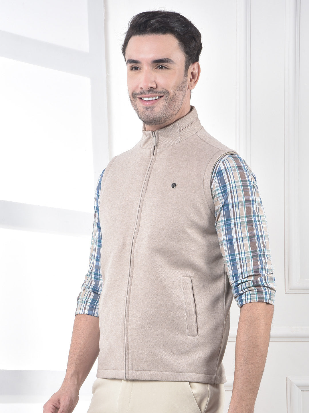 Beige Sleeveless Puffer Jacket