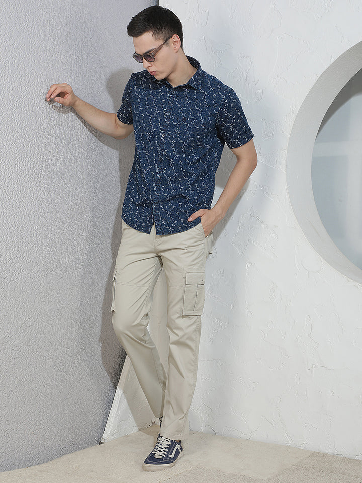 Olive Floral Print 100% Cotton Shirt