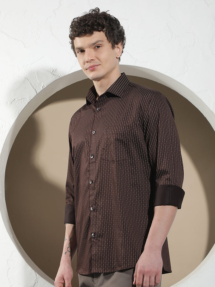 Brown Vertical Stripes Shirt