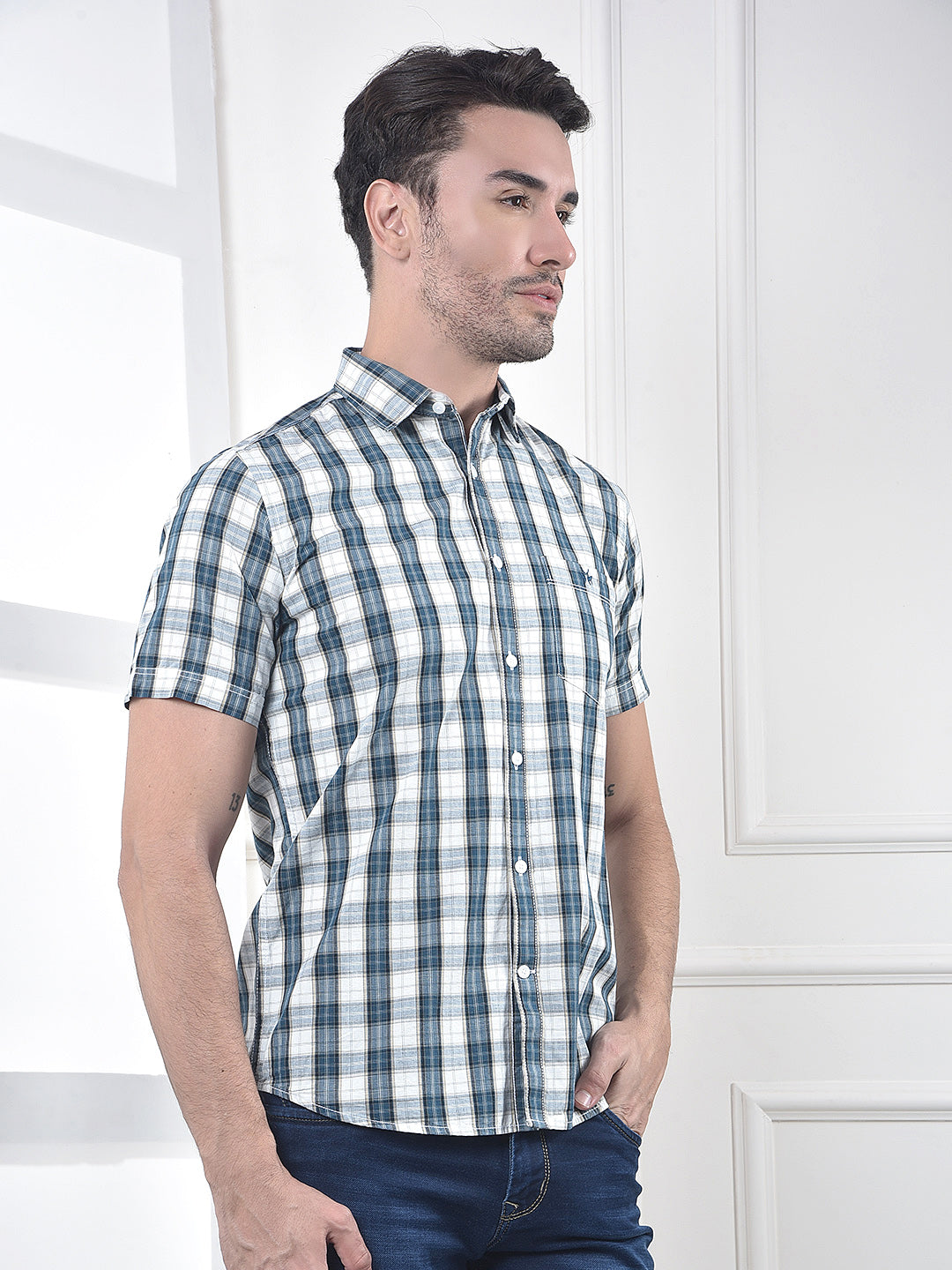 Blue Checked 100% Cotton Shirt
