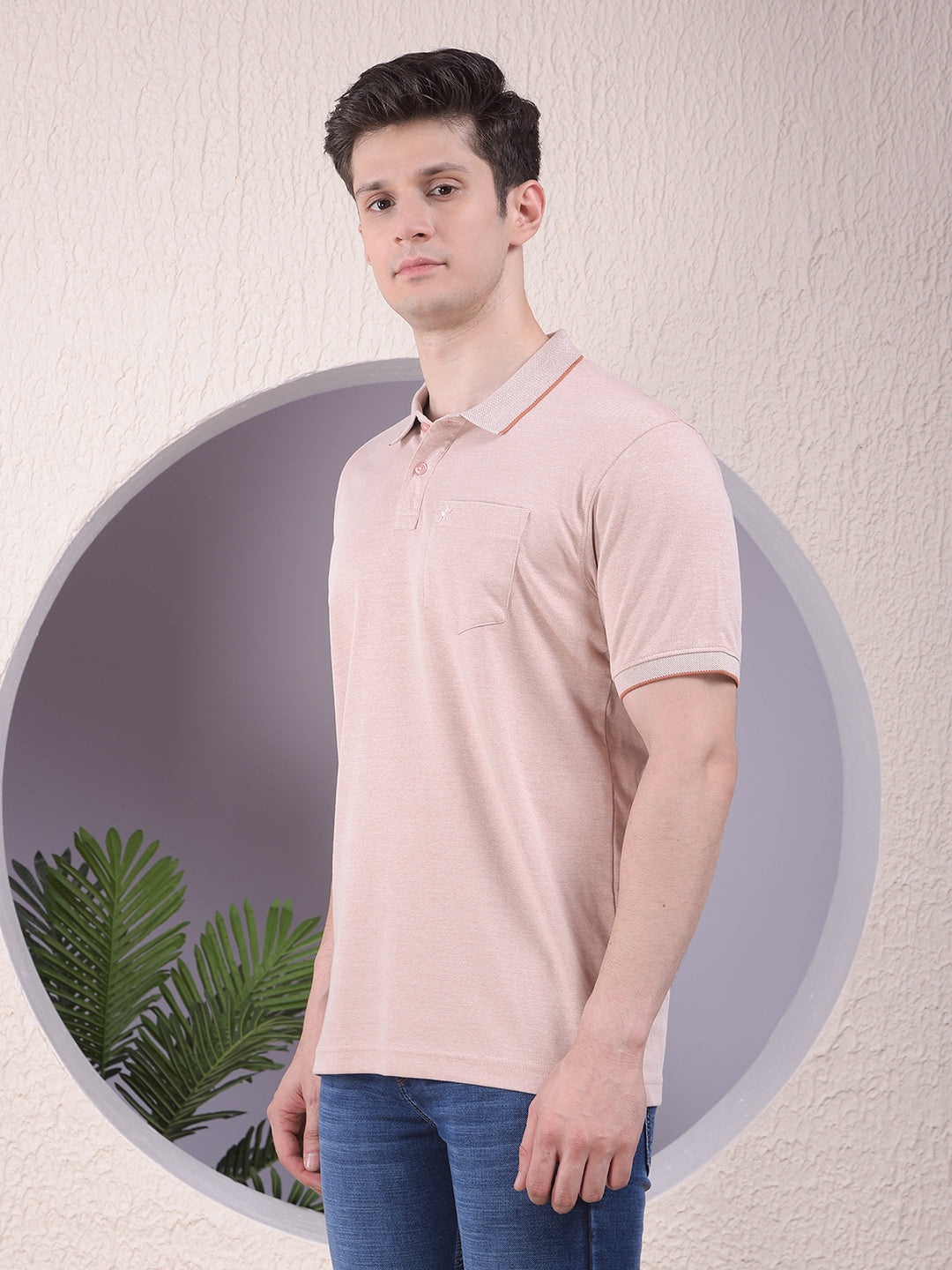 Peach Polo-Neck T-Shirt