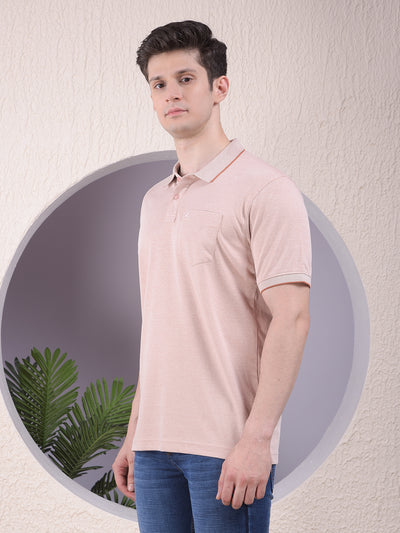 Peach Polo-Neck T-Shirt