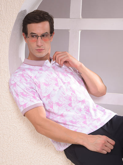 Pink Floral Print Polo Neck 100% Cotton T-Shirt