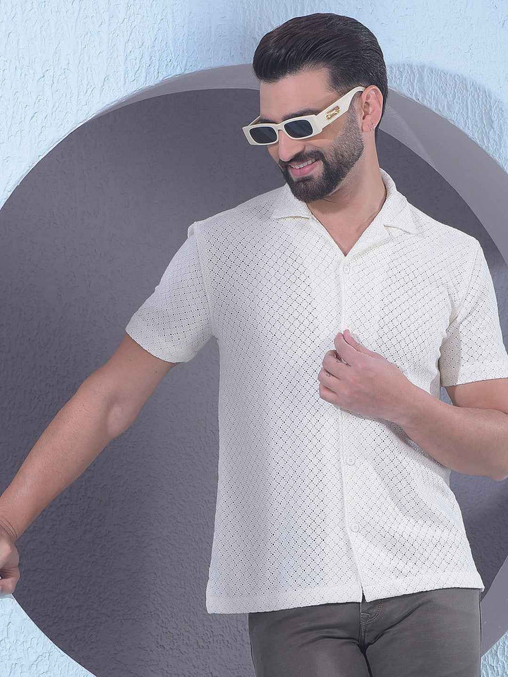 Yellow Jacquard Resort Collar Shirt