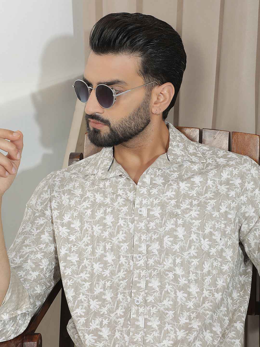 Beige Floral Print Shirt