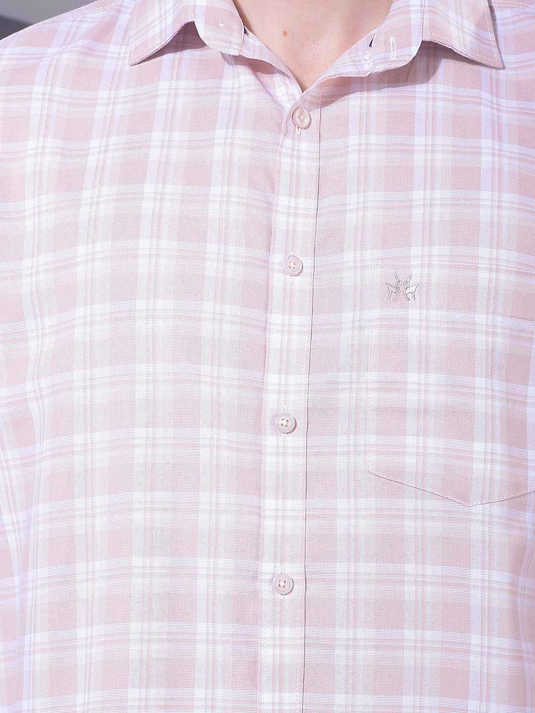 Peach Checked 100% Cotton Shirt