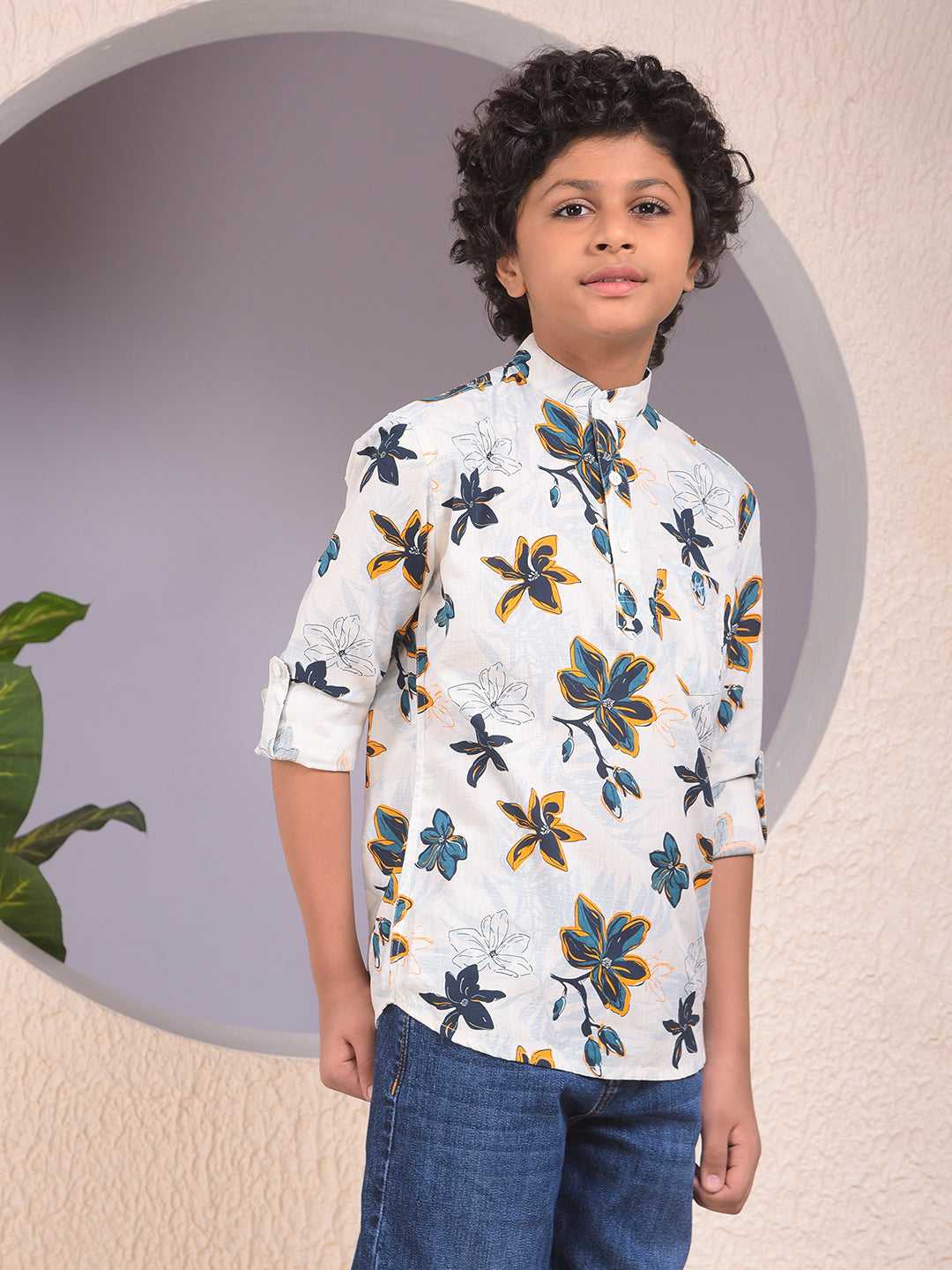 Brown Floral Print Kurta