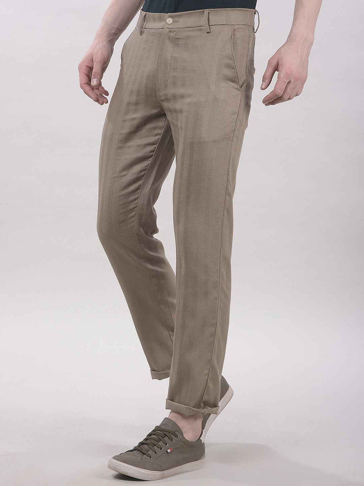 Khaki Vertical Stripes Chinos Trousers