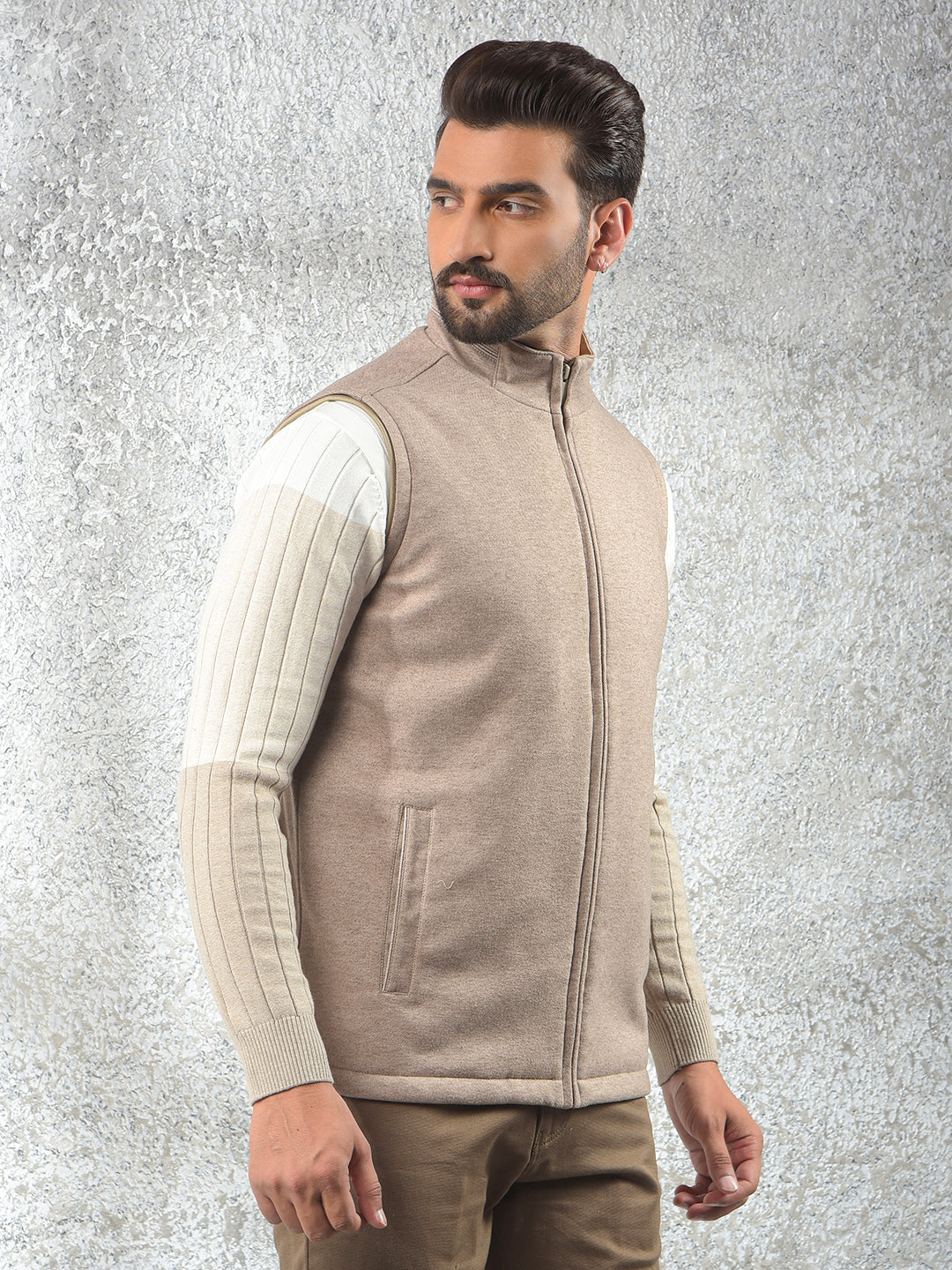 Beige Sleeveless Puffer Jacket