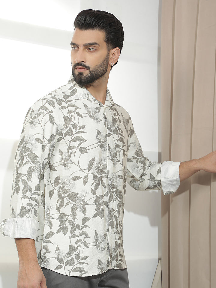 Olive Floral Print Shirt