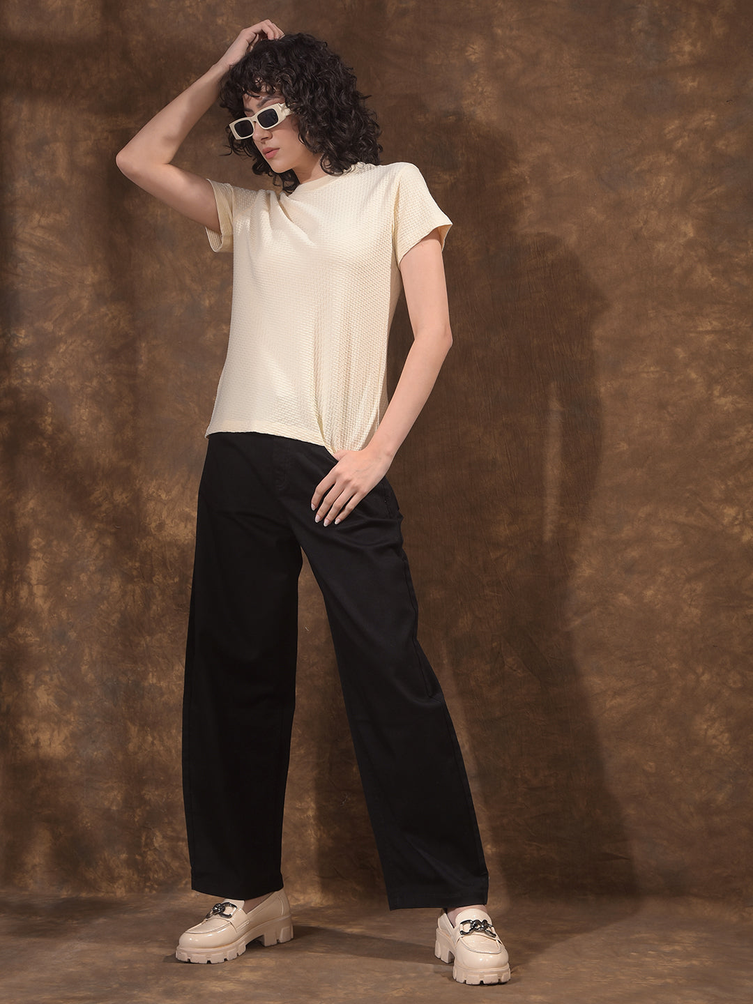 Luxe Warm Sand Beige Jacquard T-Shirt