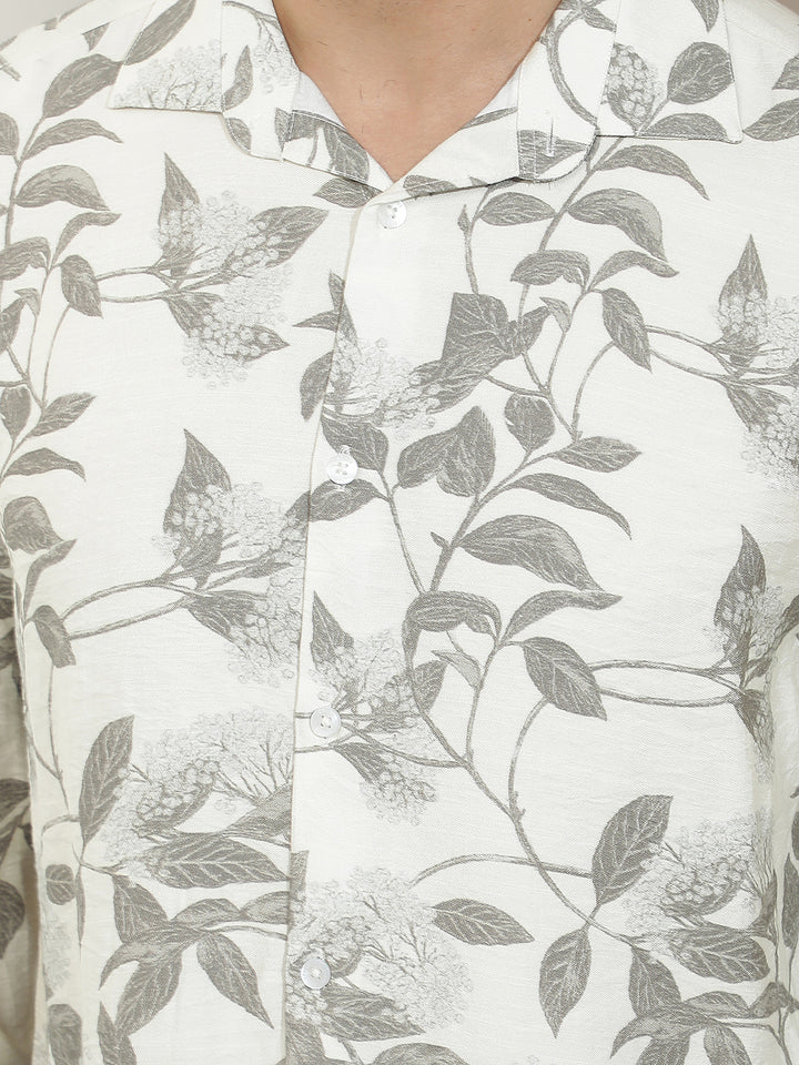 Olive Floral Print Shirt