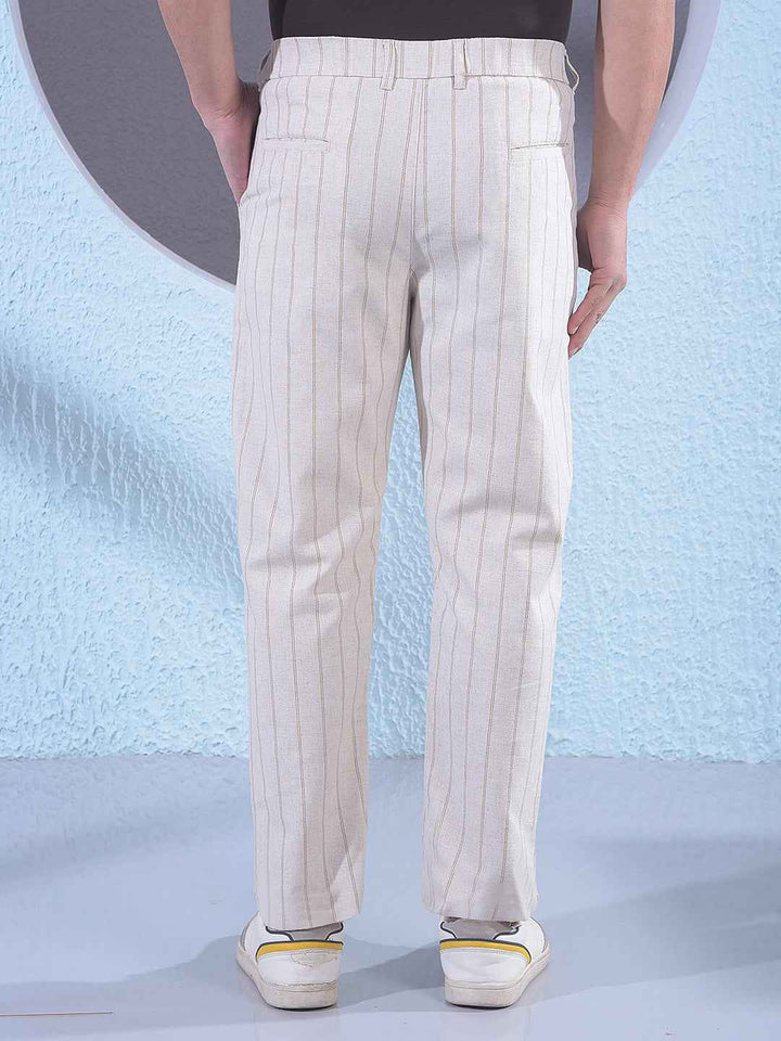 Beige Vertical Stripes Trousers