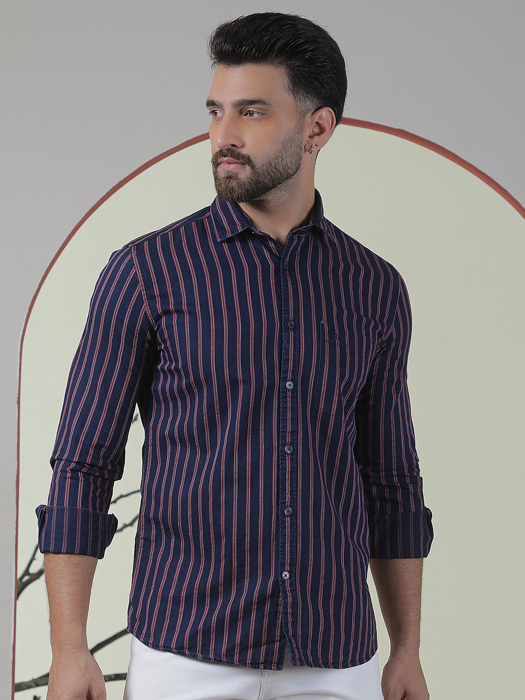 Red Vertical Stripes 100% Cotton Shirt