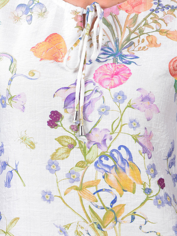 White Floral Print Top