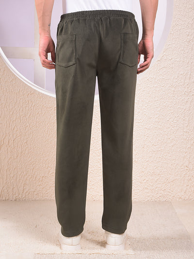 Green Knitted Trackpants With Button & Zip Closure