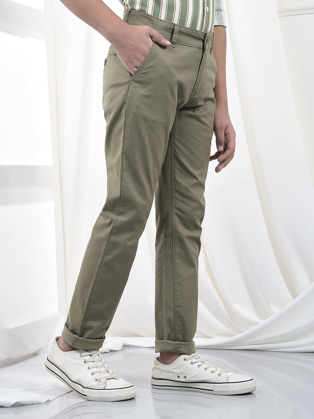 Olive Vertical Stripes Trousers