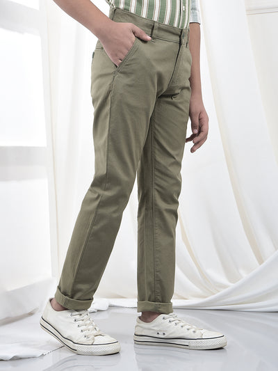 Olive Vertical Stripes Trousers