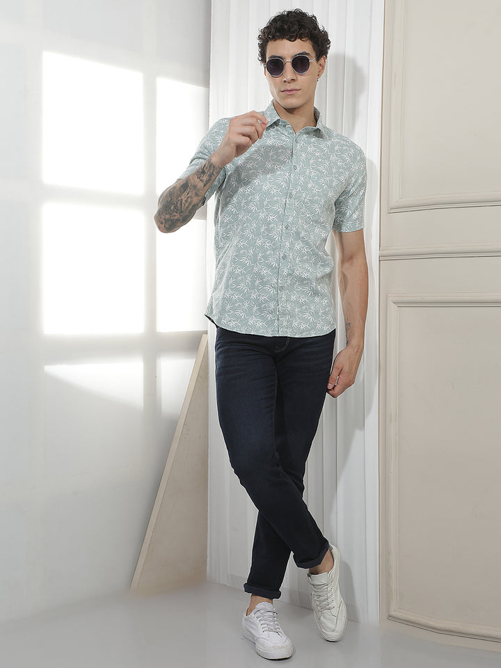 Green Botanical Print 100% Cotton Shirt
