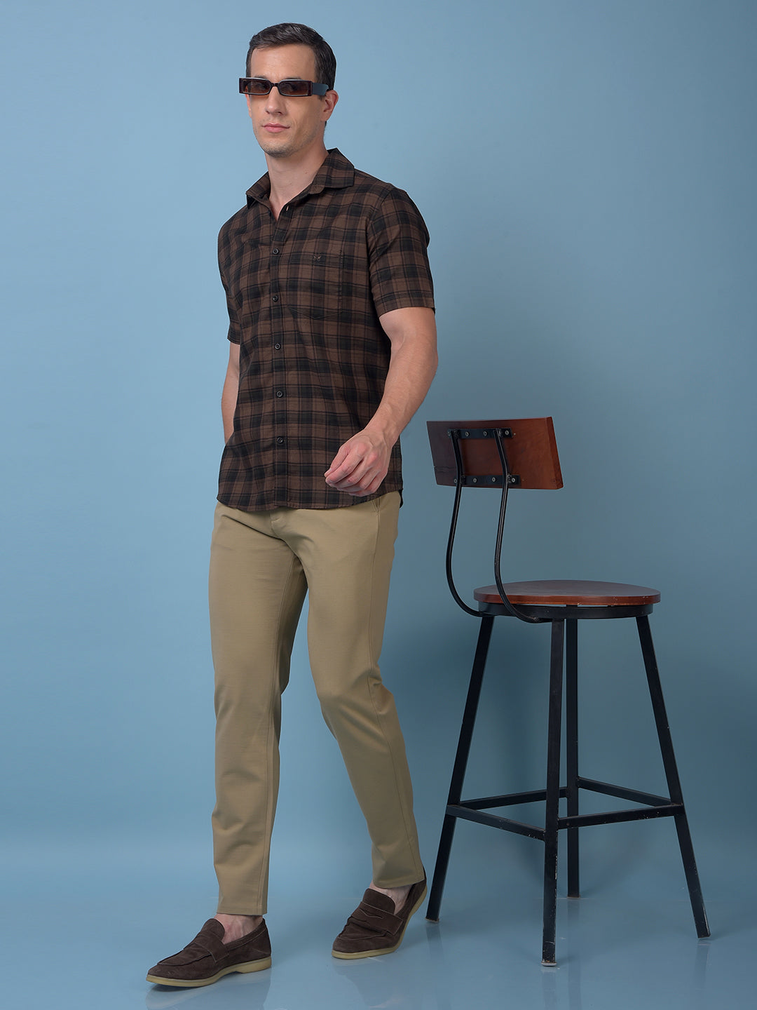 Brown Checked 100% Cotton Shirt