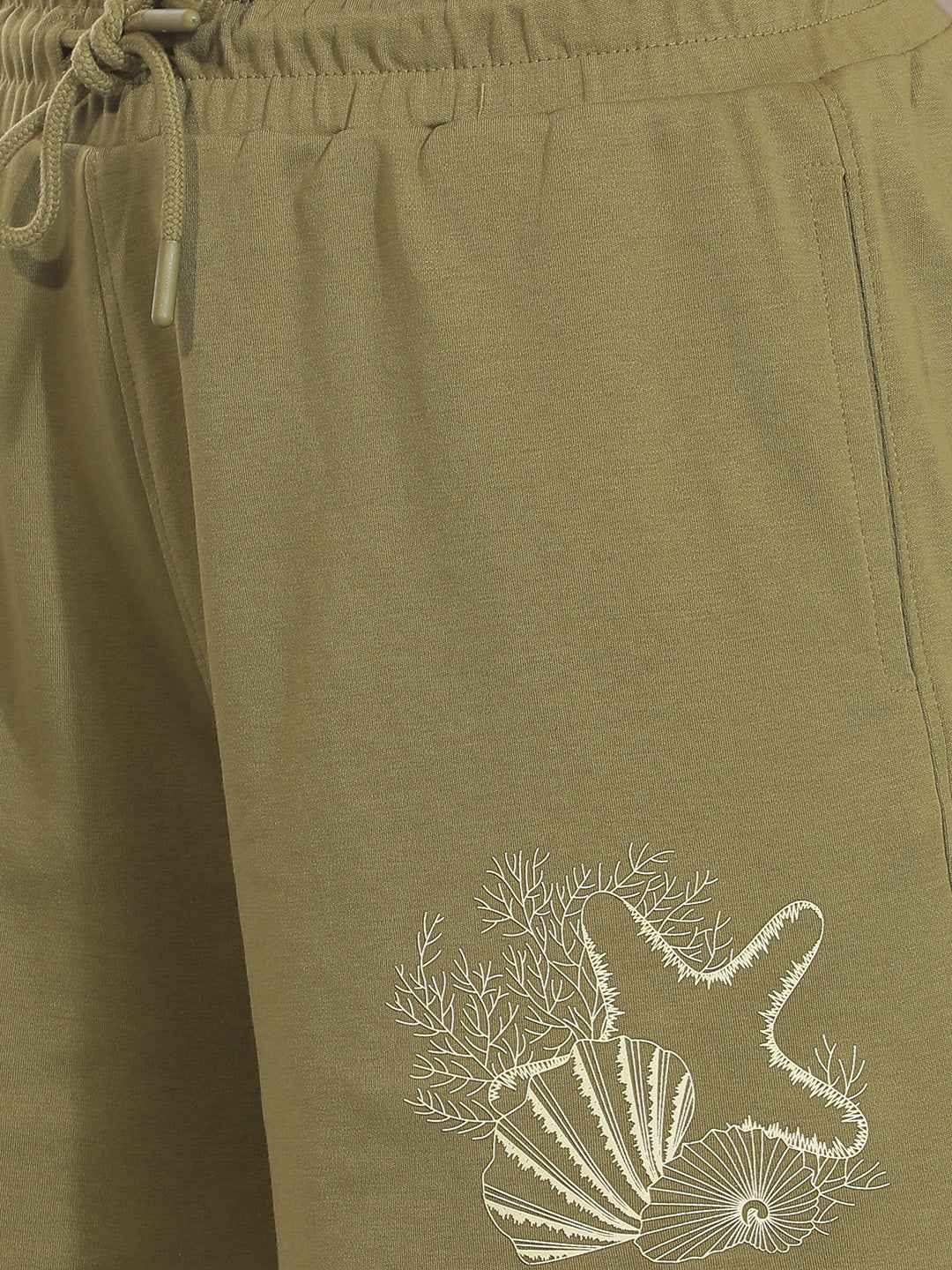 Olive Graphic Printed Shorts