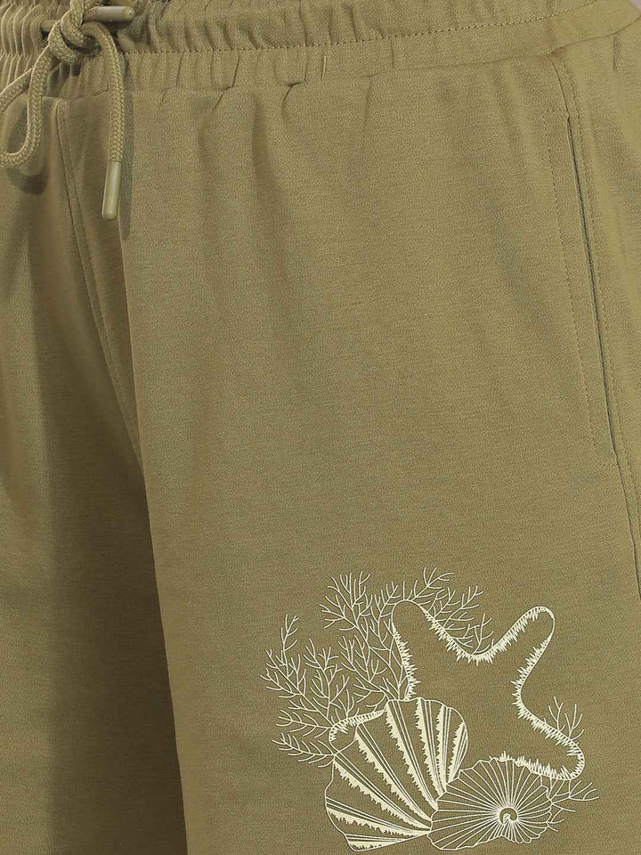 Olive Graphic Printed Shorts