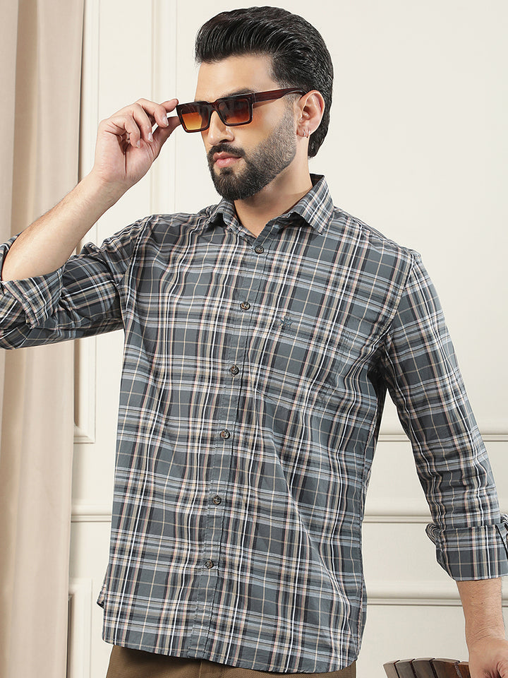 Grey Checked 100% Cotton Shirt