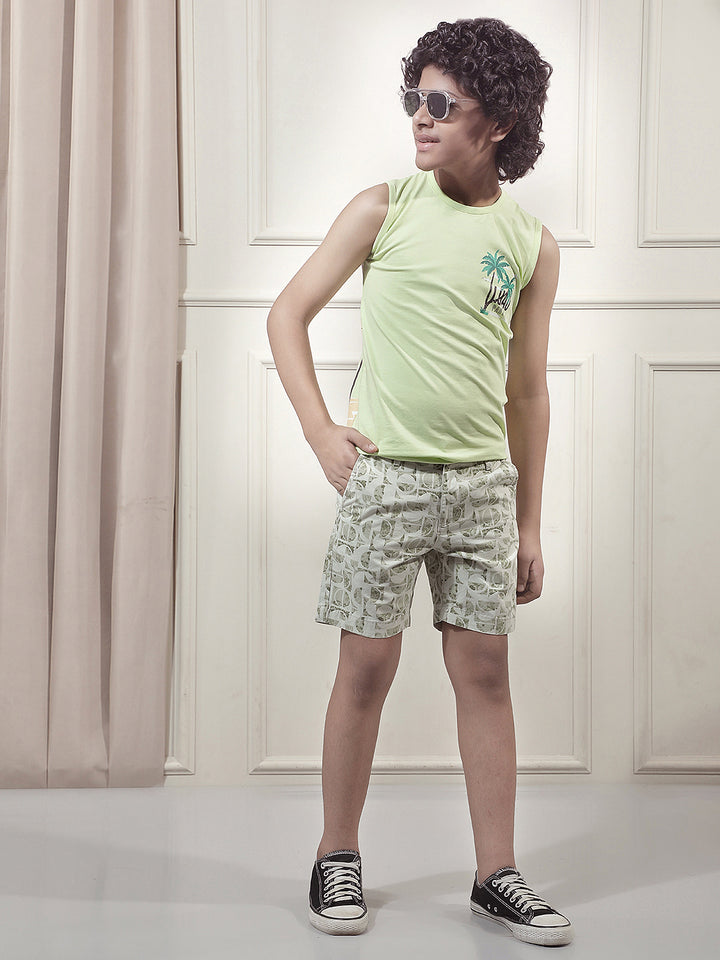 Green 100% Cotton Graphic Printed Shorts