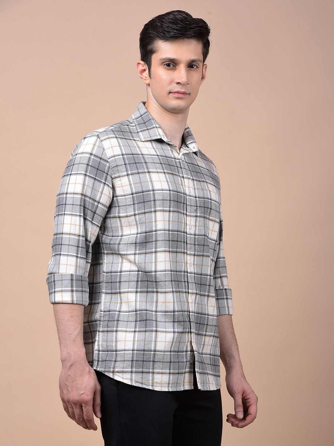 Grey Checked 100% Cotton Shirt
