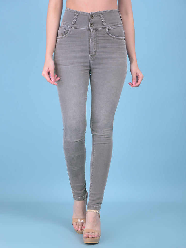 Grey High-Waist Jeans Jeans-Women Jeans-Crimsoune Club
