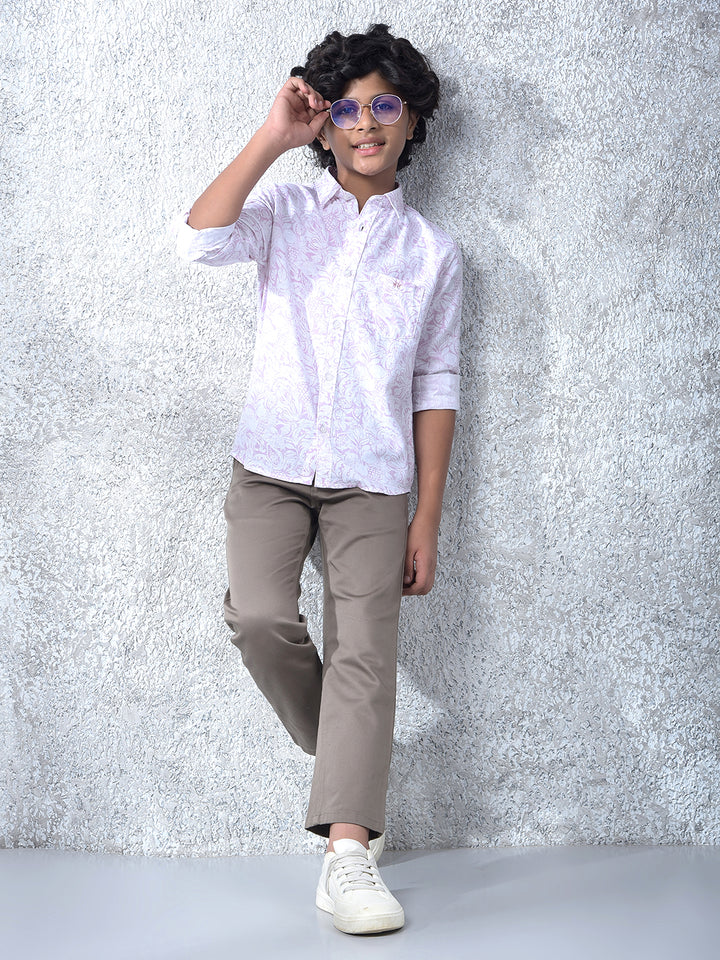 Purple Floral Print Linen Shirt