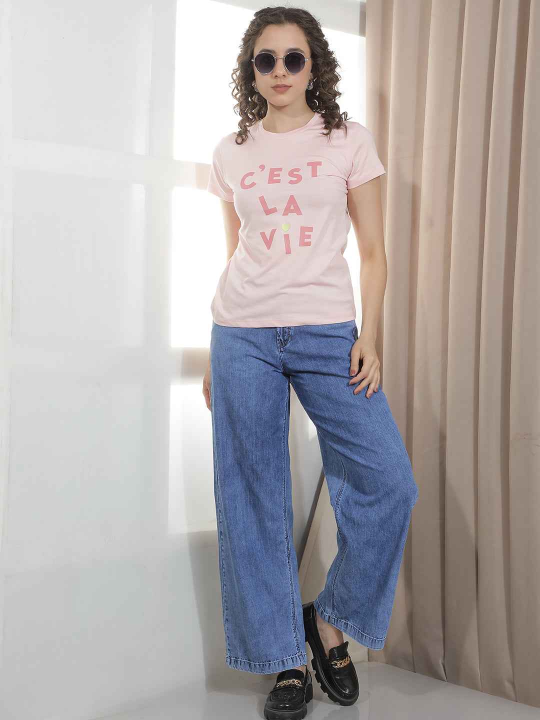 Pink Typographic Printed T-Shirt