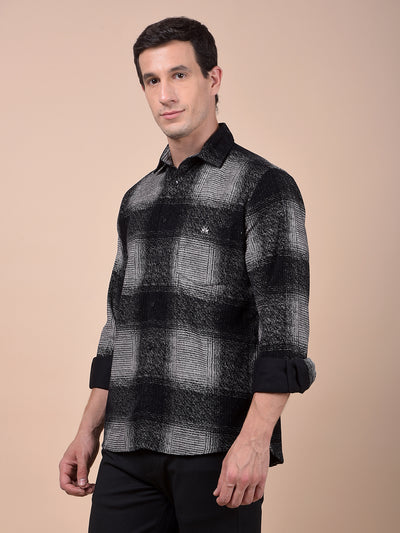 Black Checked 100% Cotton Corduroy Shirt